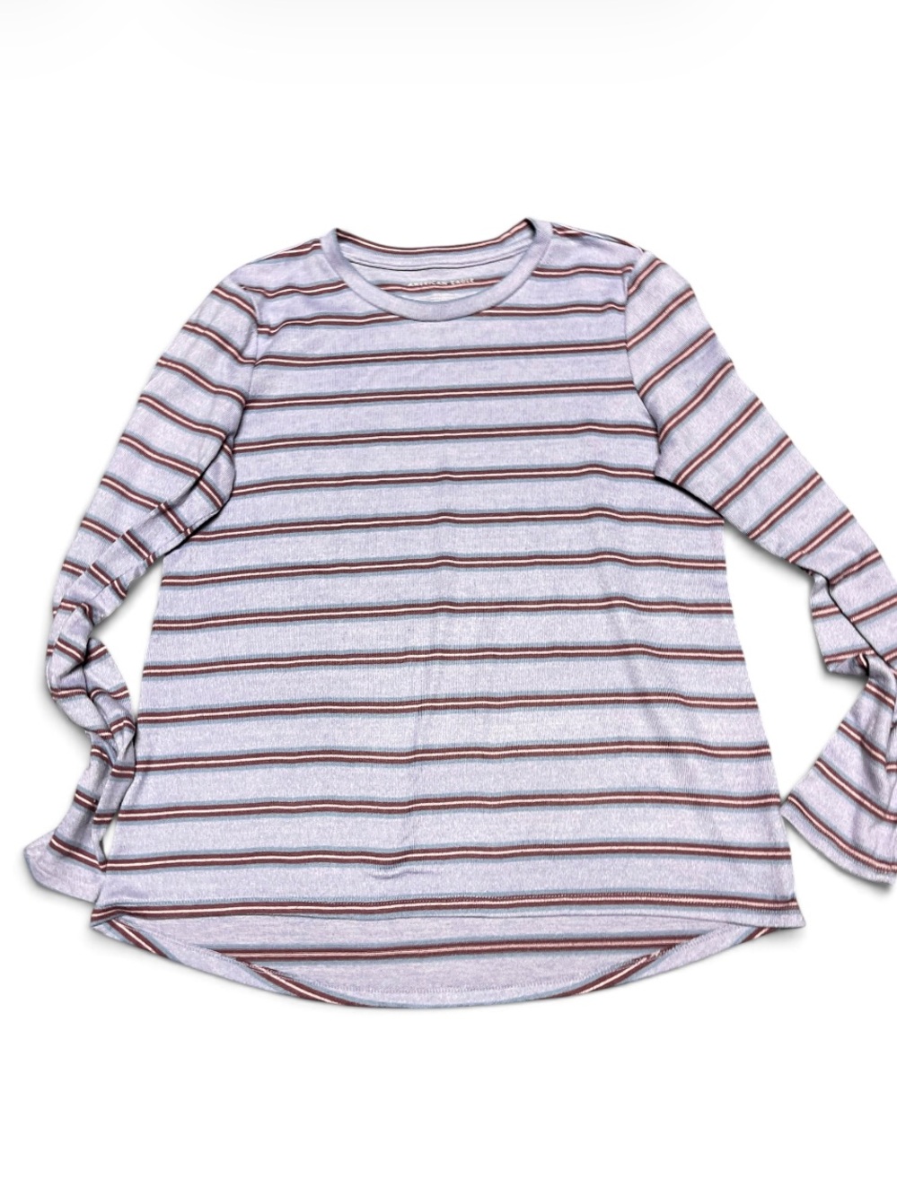 American Eagle Outfitters Lavender Striped Long Sleeve Tee with Brown Accents